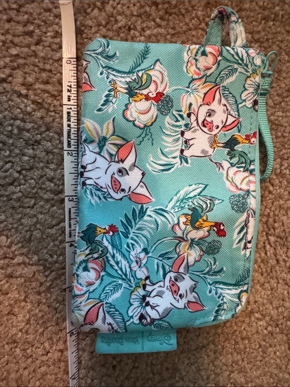 Vera Bradley Teal Floral Moana Pua & Hei Hei keychain pouch